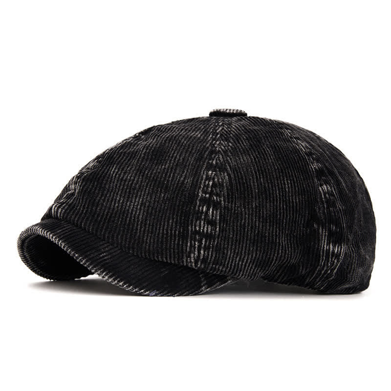 Cappello da giornalaio in velluto a coste tinta unita di ispirazione retrò - Nero - Regolabile (22 1/2"-24") - image 8