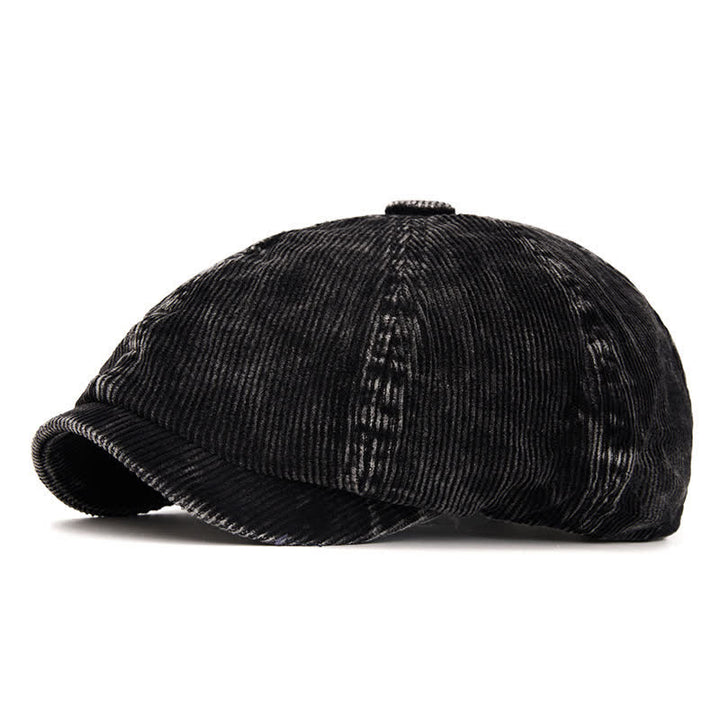 Cappello da giornalaio in velluto a coste tinta unita di ispirazione retrò - Nero - Regolabile (22 1/2"-24") - image 8