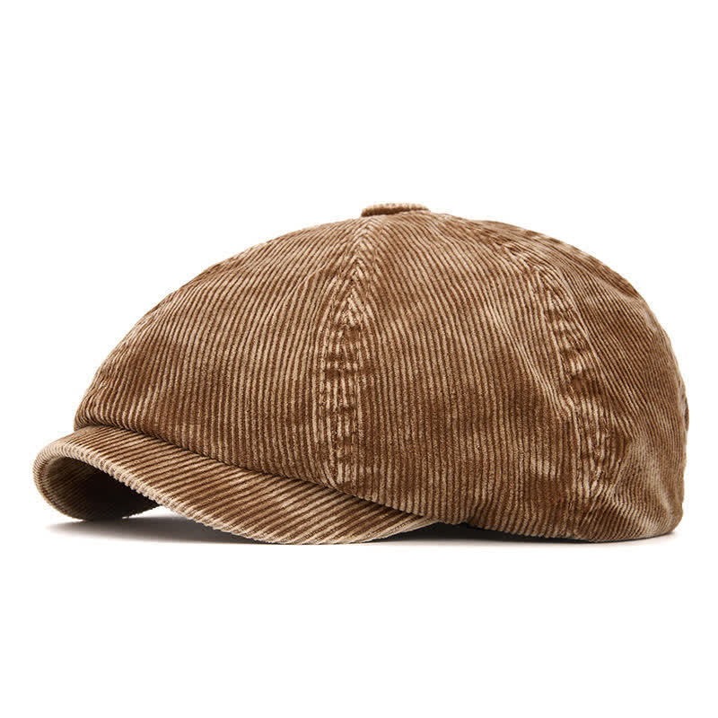 Cappello da giornalaio in velluto a coste tinta unita di ispirazione retrò - Cachi - Regolabile (22 1/2"-24") - image 0