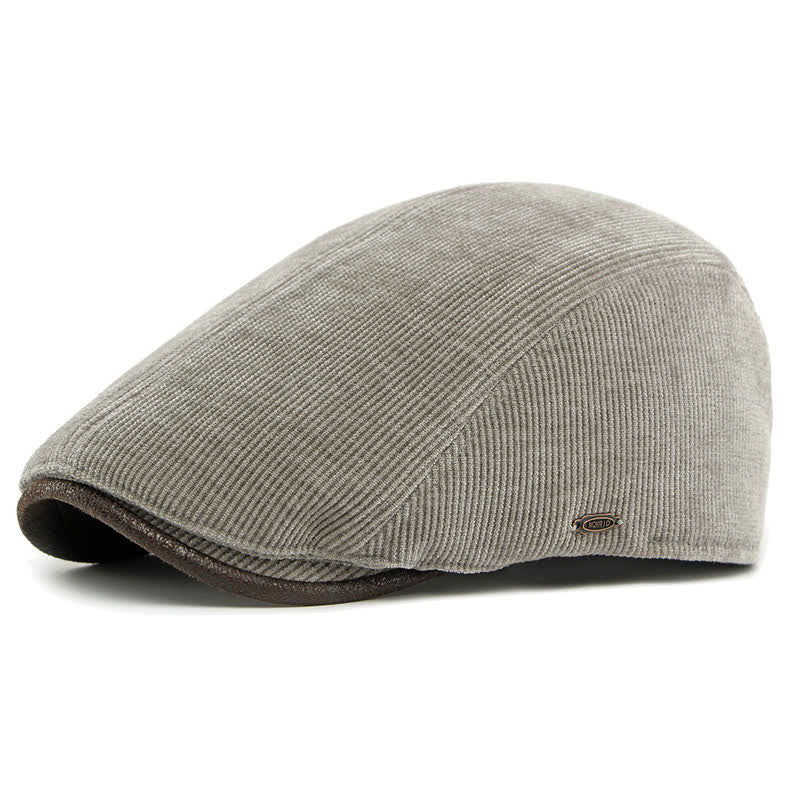 Cappello basco moderno con tesa a contrasto in velluto a coste e parte superiore piatta - Grigio chiaro - Regolabile (21 5/8"-23 1/4") - image 3