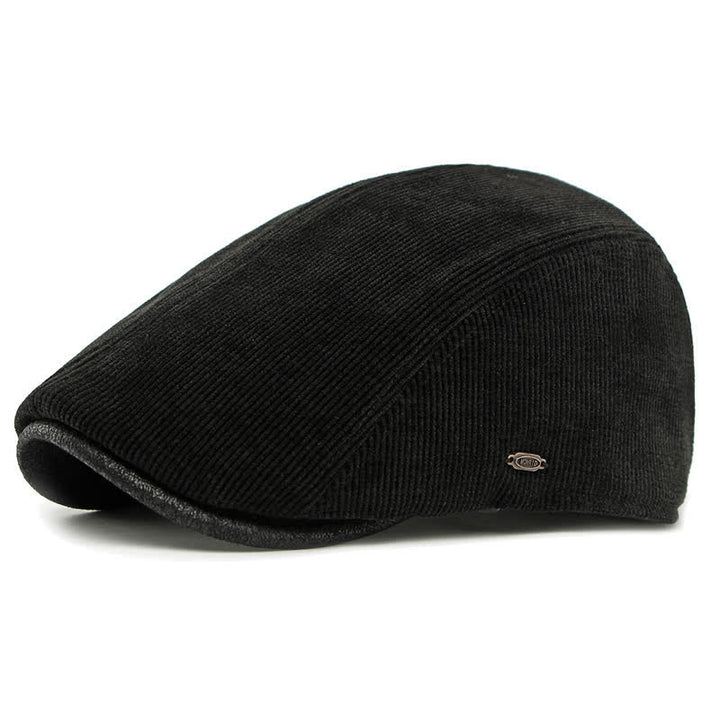 Cappello basco moderno con tesa a contrasto in velluto a coste e parte superiore piatta - Nero - Regolabile (21 5/8"-23 1/4") - image 12