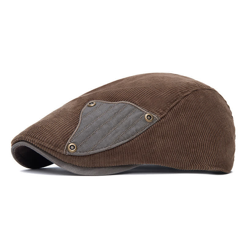 Cappello basco in velluto a coste con toppe a contrasto, stile street chic - Caffè - Regolabile (22"-24") - image 12