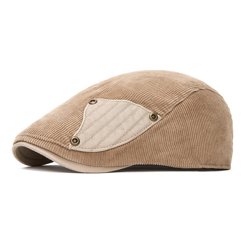 Cappello basco in velluto a coste con toppe a contrasto, stile street chic - Cachi - Regolabile (22"-24") - image 0