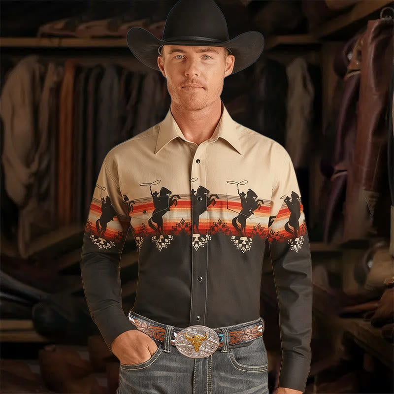Camicia da uomo a maniche lunghe con stampa western da cowboy - image 0