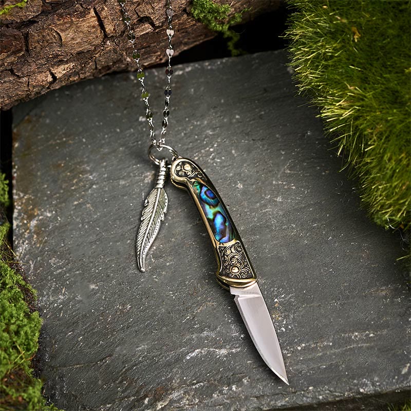 Collana con ciondolo a forma di piuma con coltello pieghevole per attrezzo da esterno - image 3