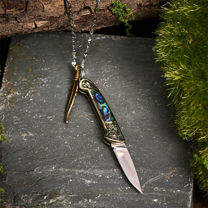 Collana con ciondolo a forma di piuma con coltello pieghevole per attrezzo da esterno - image 7