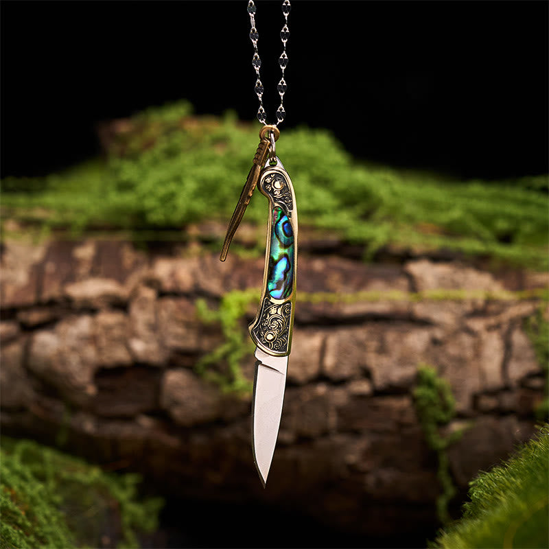 Collana con ciondolo a forma di piuma con coltello pieghevole per attrezzo da esterno - image 5