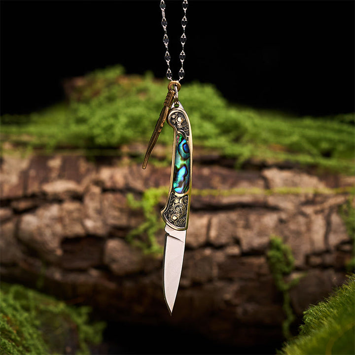 Collana con ciondolo a forma di piuma con coltello pieghevole per attrezzo da esterno - image 5