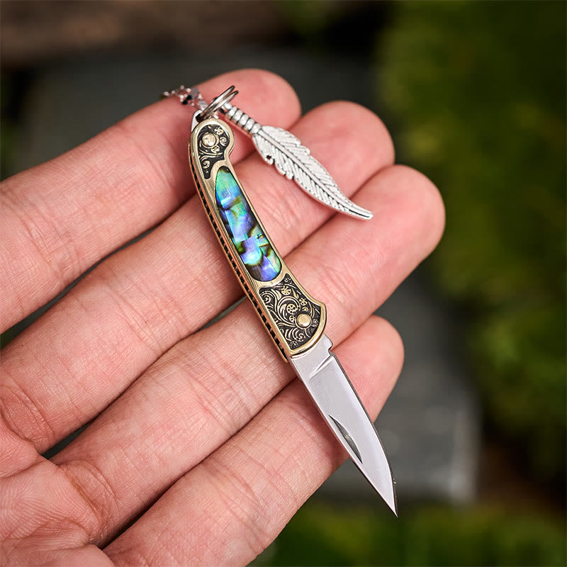 Collana con ciondolo a forma di piuma con coltello pieghevole per attrezzo da esterno - image 2