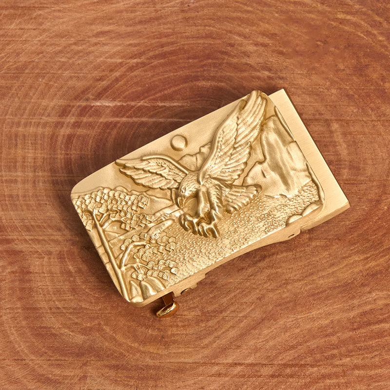 Cintura da uomo in pelle con fibbia automatica in metallo intagliato a forma di aquila dorata - image 1