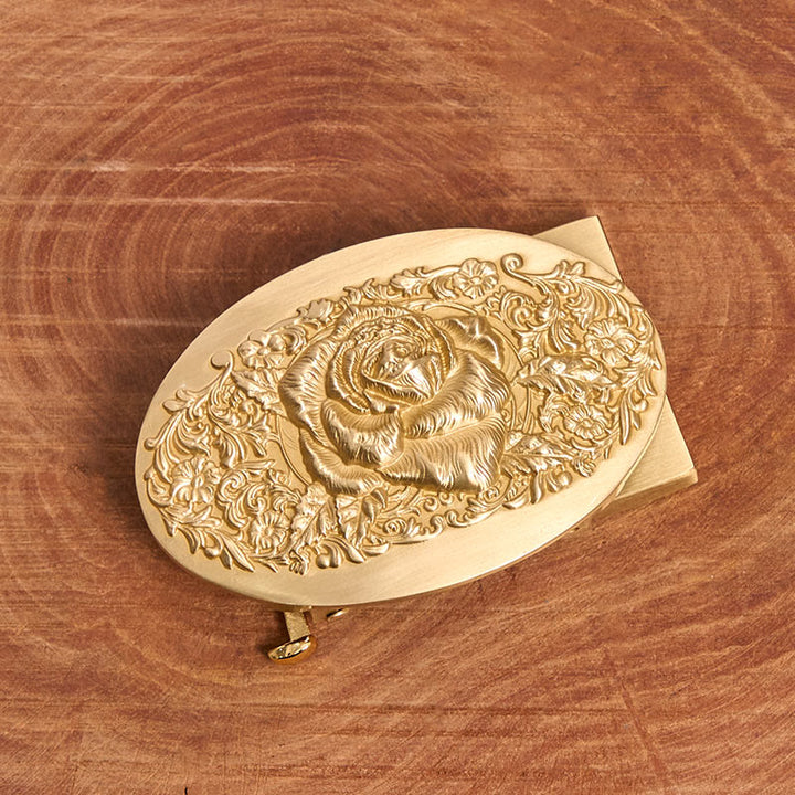 Cintura da uomo in pelle con fibbia automatica in metallo ovale color oro rosa - image 1