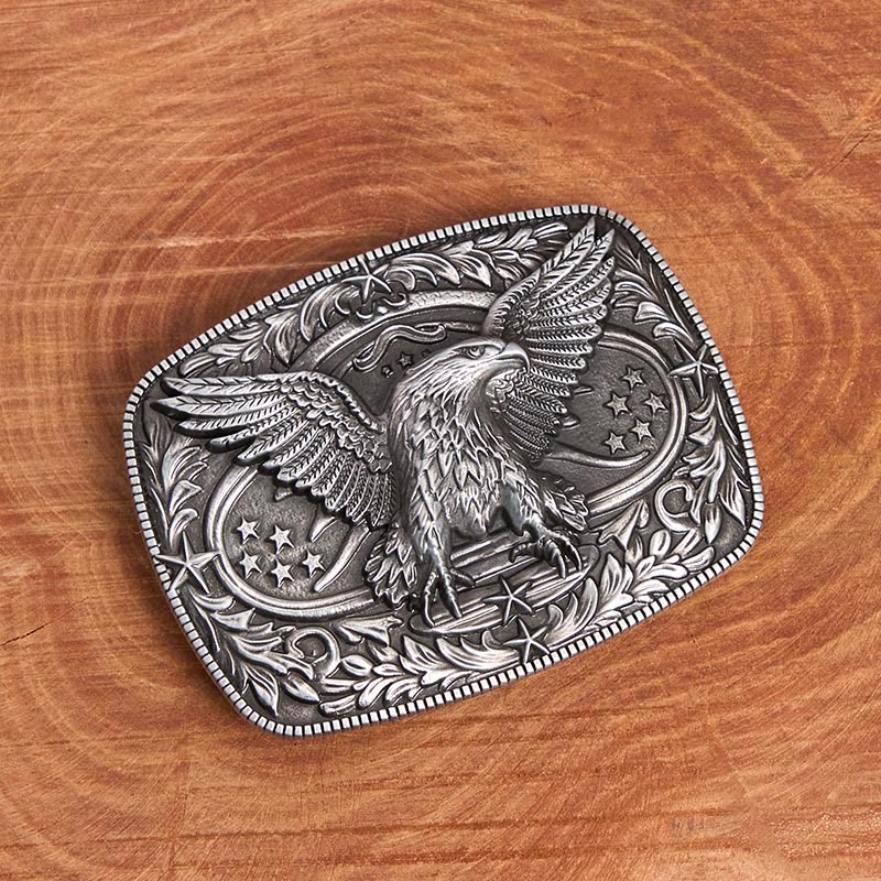 Cintura da uomo in pelle con fibbia aquila 3D in bronzo vintage - Argento - Senza cintura - Cintura non inclusa - image 1