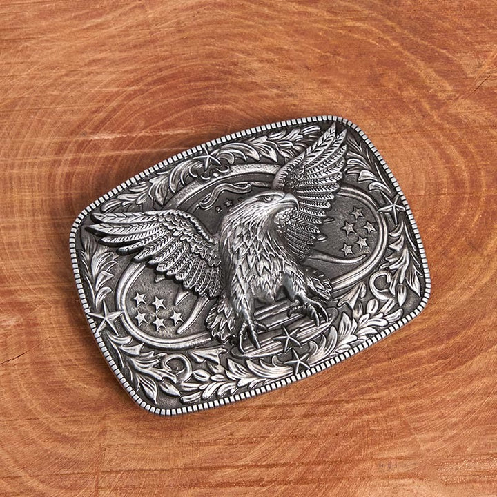 Cintura da uomo in pelle con fibbia aquila 3D in bronzo vintage - Argento - Senza cintura - Cintura non inclusa - image 1