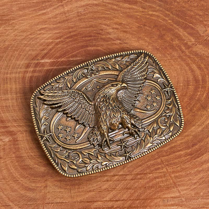 Cintura da uomo in pelle con fibbia aquila 3D in bronzo vintage - image 2
