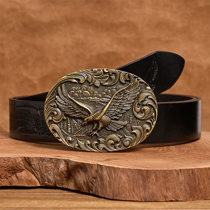Cintura in pelle con fibbia in rilievo Western Flying Eagle da uomo - Bronzo - Cintura con aquila in rilievo nera - 42 - image 5