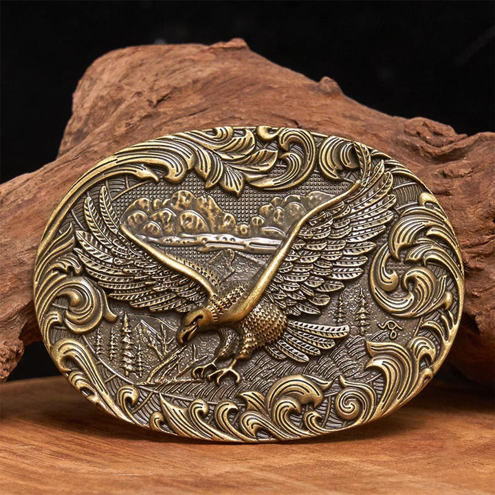 Cintura in pelle con fibbia in rilievo Western Flying Eagle da uomo - Bronzo - Senza cintura - Cintura non inclusa - image 2