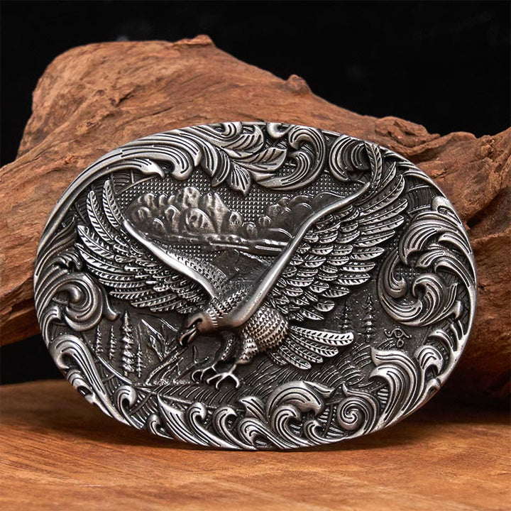 Cintura in pelle con fibbia in rilievo Western Flying Eagle da uomo - Argento - Senza cintura - Cintura non inclusa - image 0