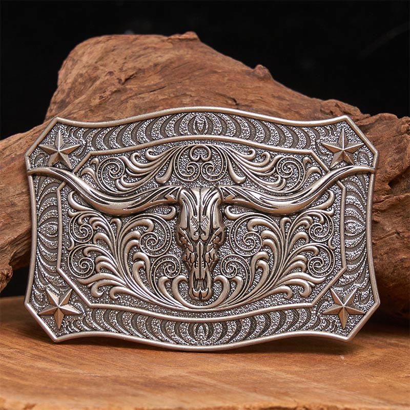 Cintura da uomo in pelle con fibbia decorata con teschio Western Longhorn - Argento - Senza cintura - Cintura non inclusa - image 2