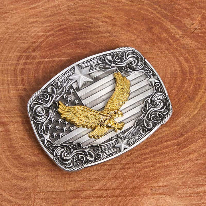 Cintura da uomo in pelle con fibbia a forma di stella e bandiera americana Golden Eagle - image 1