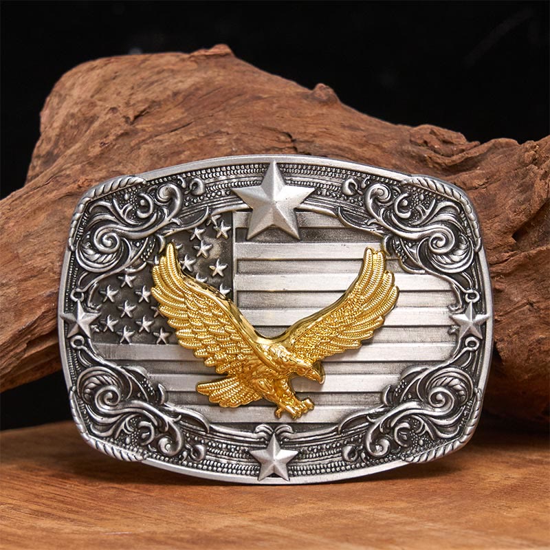 Cintura da uomo in pelle con fibbia a forma di stella e bandiera americana Golden Eagle - Senza cintura - Cintura non inclusa - image 0