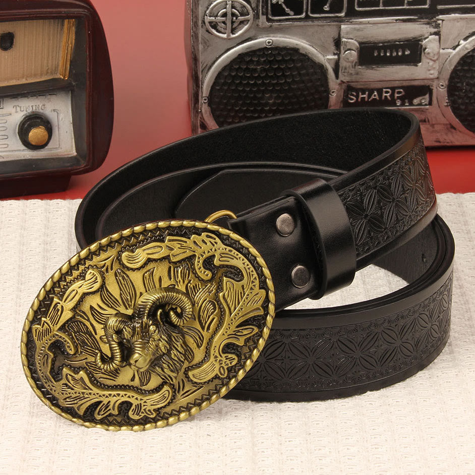 Cintura in pelle da uomo con emblema retrò a testa di ariete - Stile n. 2 - 42 - image 2