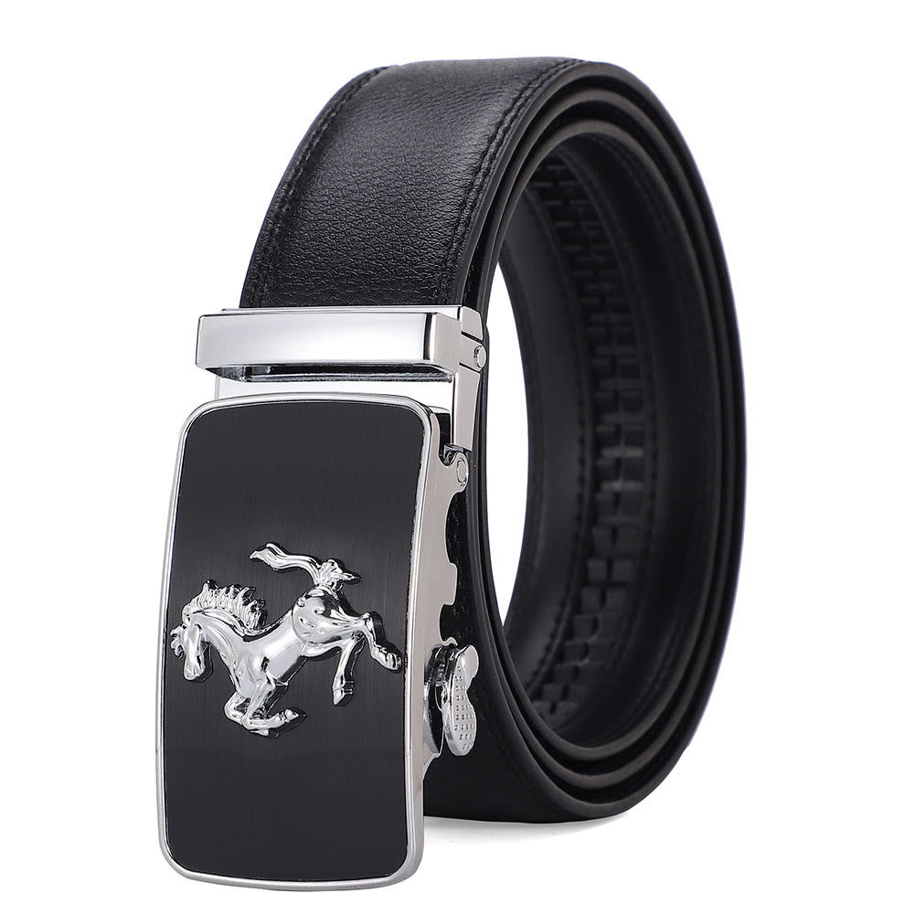 Cintura in pelle da uomo con fibbia automatica e emblema del cavallo al galoppo - 46 - image 1