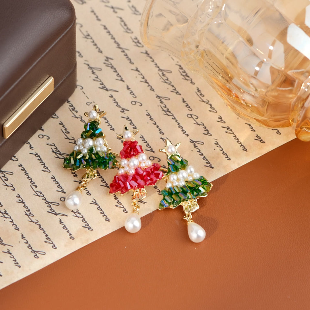 Spilla natalizia a forma di albero di Natale con perline e goccia di perla - Stile n. 3 - image 5