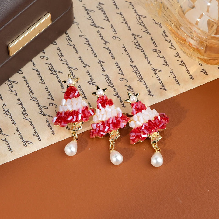 Spilla natalizia a forma di albero di Natale con perline e goccia di perla - Stile n. 2 - image 4