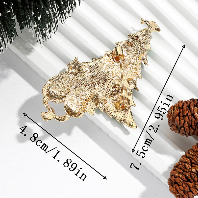 Spilla bicolore con albero di Natale smaltato con gatto e pesce - image 3
