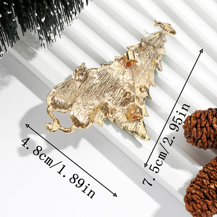 Spilla bicolore con albero di Natale smaltato con gatto e pesce - image 3