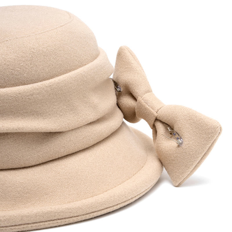 Cappello da pescatore in feltro morbido con fiocco decorativo da donna - image 5