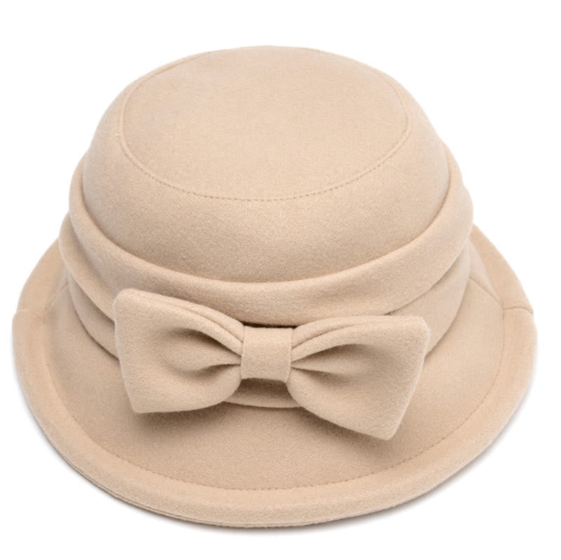 Cappello da pescatore in feltro morbido con fiocco decorativo da donna - image 1