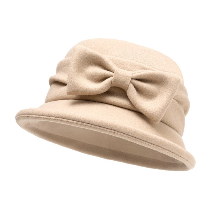Cappello da pescatore in feltro morbido con fiocco decorativo da donna - Beige - M (22-22 7/8") - image 0