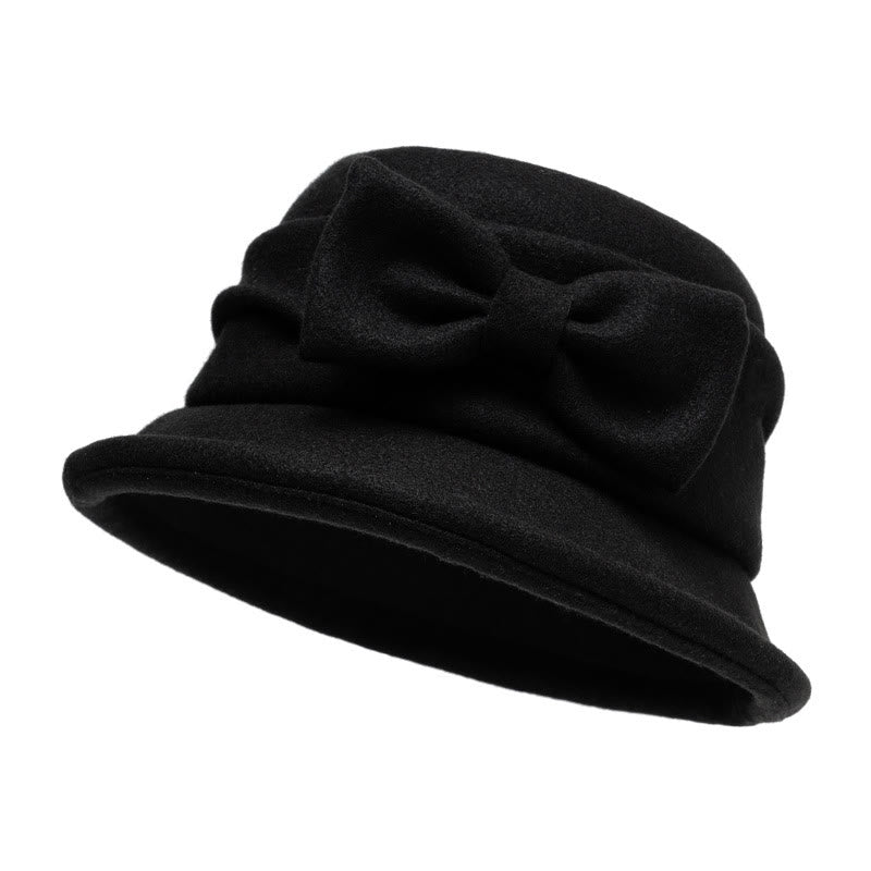 Cappello da pescatore in feltro morbido con fiocco decorativo da donna - Nero - M (22-22 7/8") - image 10