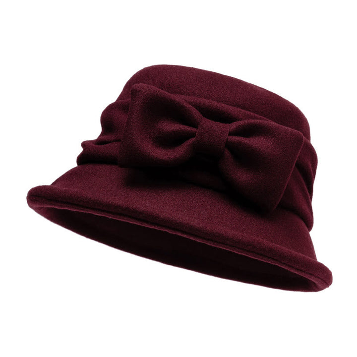 Cappello da pescatore in feltro morbido con fiocco decorativo da donna - Rosso vino - M (22-22 7/8") - image 9