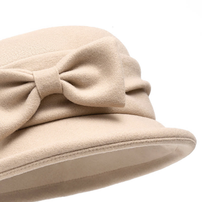 Cappello da pescatore in feltro morbido con fiocco decorativo da donna - image 2