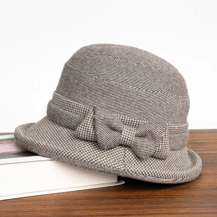 Cappello da pescatore da donna con decorazione a fiocco e motivo scozzese pied de poule - Grigio chiaro - M (22-22 7/8") - image 0