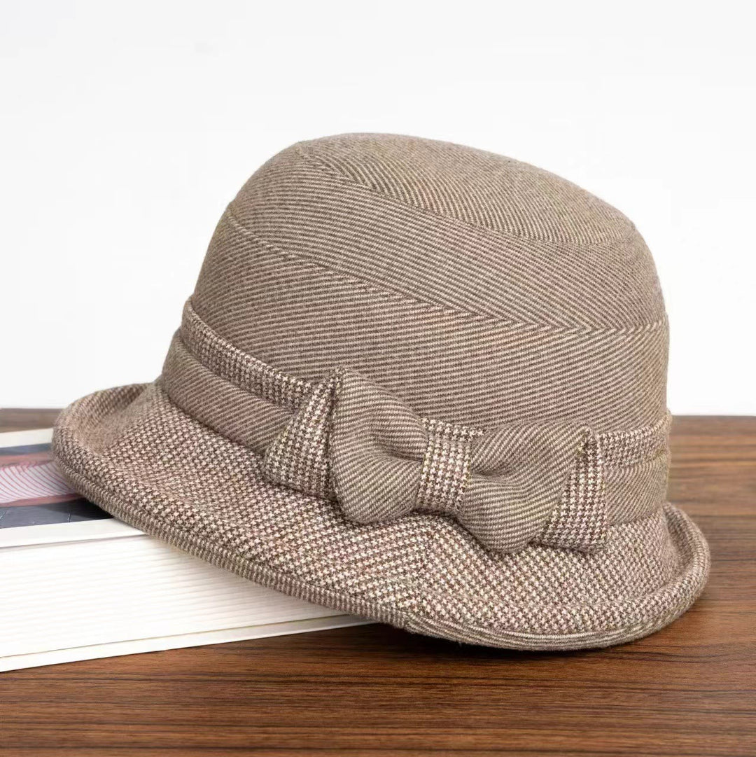Cappello da pescatore da donna con decorazione a fiocco e motivo scozzese pied de poule - Cachi - M (22-22 7/8") - image 1