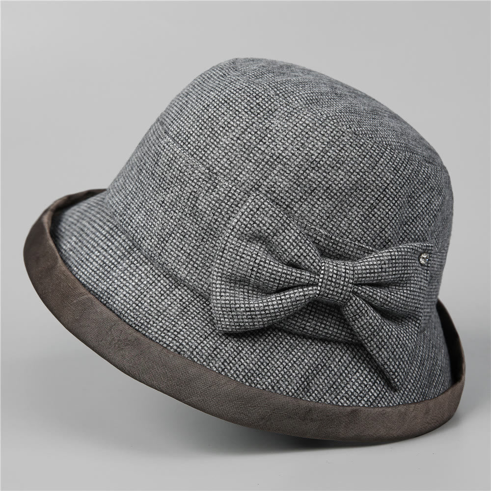 Cappello da pescatore elegante da donna con fiocco scozzese e finiture in strass - Grigio - M (22-22 7/8") - image 10