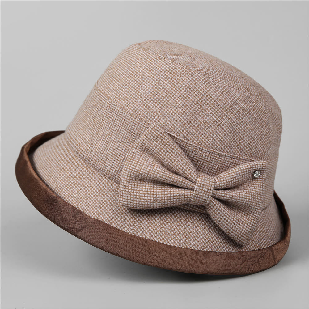 Cappello da pescatore elegante da donna con fiocco scozzese e finiture in strass - image 1
