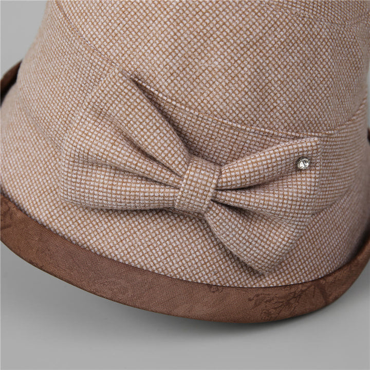 Cappello da pescatore elegante da donna con fiocco scozzese e finiture in strass - image 3