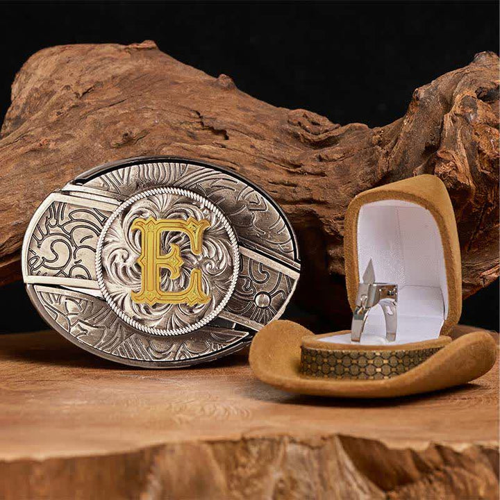 Set di anelli funzionali con fibbia per cintura con coltello nascosto fai da te e lettera iniziale - E - Senza cintura - image 10