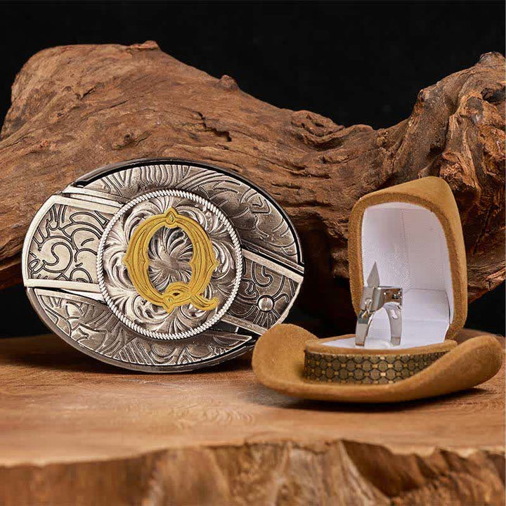 Set di anelli funzionali con fibbia per cintura con coltello nascosto fai da te e lettera iniziale - Q - Senza cintura - image 22
