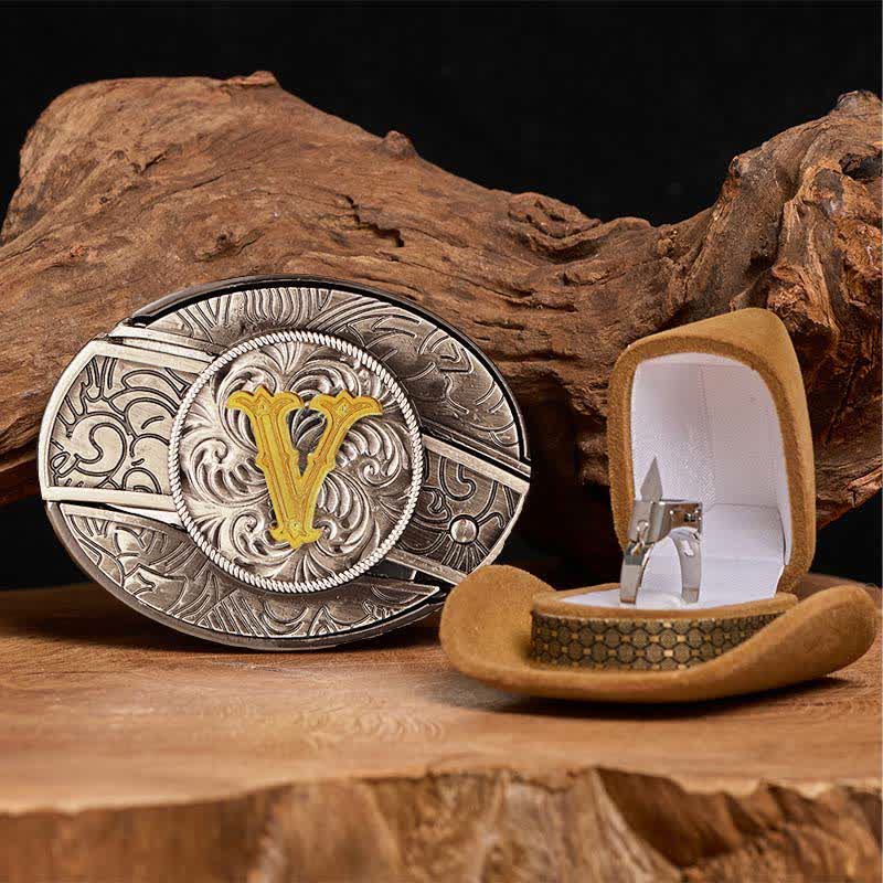 Set di anelli funzionali con fibbia per cintura con coltello nascosto fai da te e lettera iniziale - V - Senza cintura - image 27