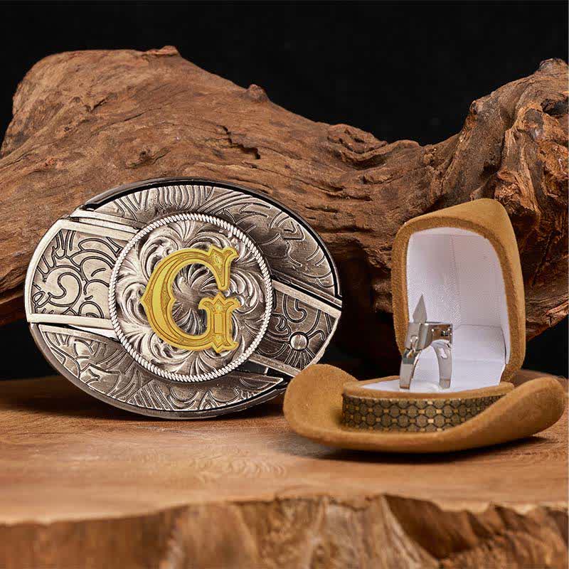 Set di anelli funzionali con fibbia per cintura con coltello nascosto fai da te e lettera iniziale - G - Senza cintura - image 12
