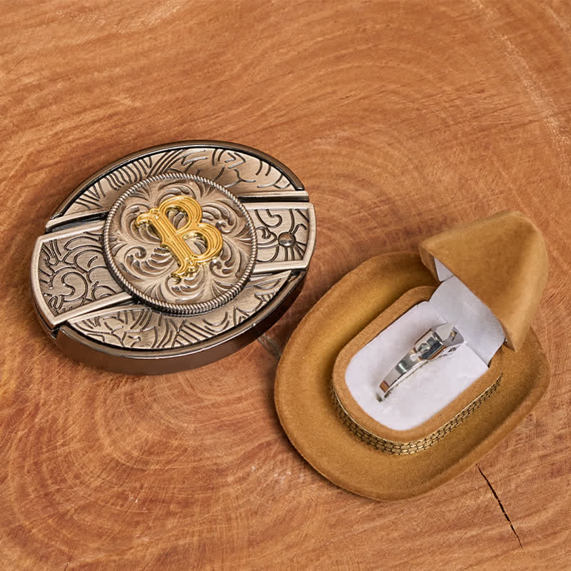 Set di anelli funzionali con fibbia per cintura con coltello nascosto fai da te e lettera iniziale - image 2