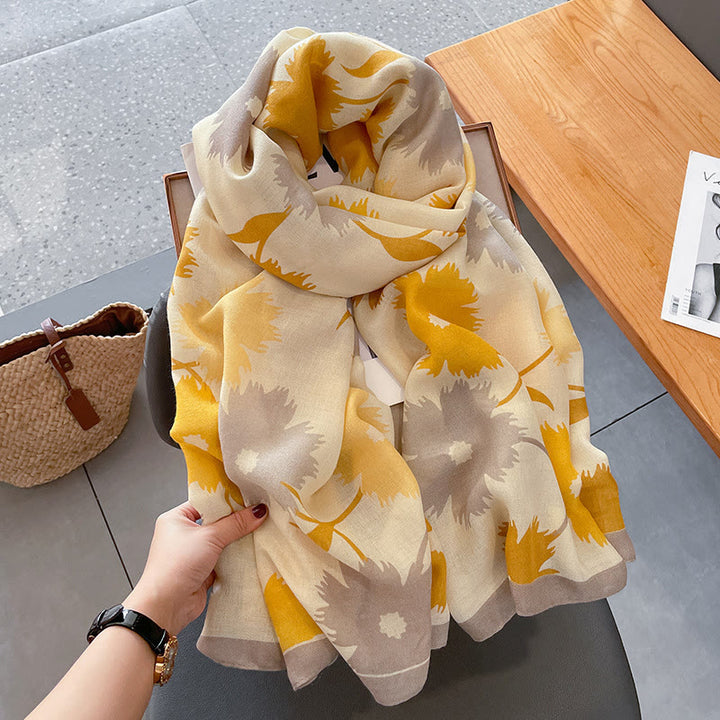 Sciarpa leggera e versatile multicolore con stampa floreale chic da donna - Giallo crema - image 4