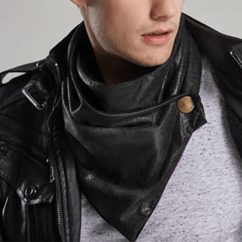 Cravatta da uomo in pelle vintage anticata con fibbia in metallo - Nero - image 1