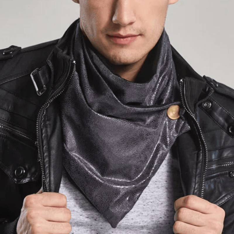 Cravatta da uomo in pelle vintage anticata con fibbia in metallo - Grigio - image 2