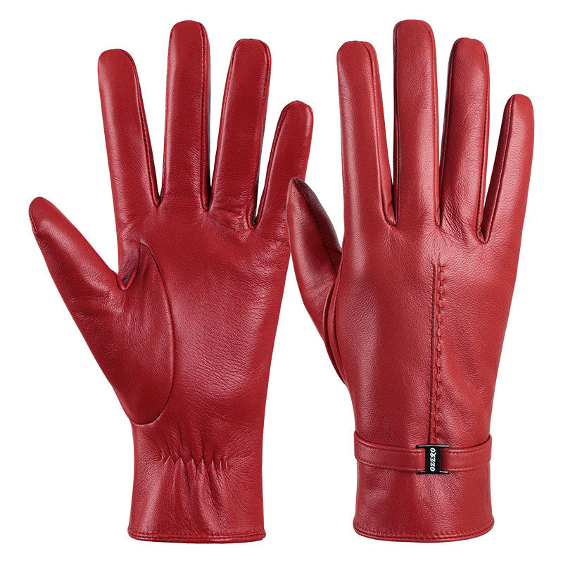 Eleganti guanti invernali caldi in pelle arancione da donna - Rosso - L - image 4